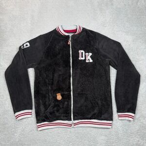 Dubrovnik Old Denim Mens Fleece Varsity Bomber Jacket Black Full Zip Size L